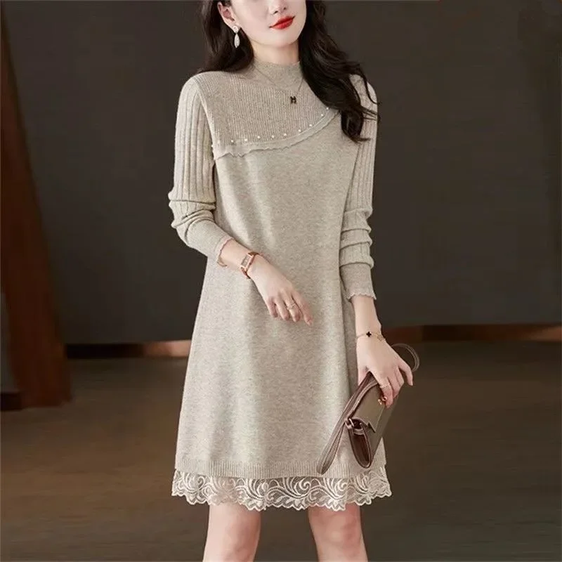 

Autumn/Winter Fashion Dress Women's Autumn/Winter Underwear Small Tall Woolen Dress Mid Length with Coat As Bottom