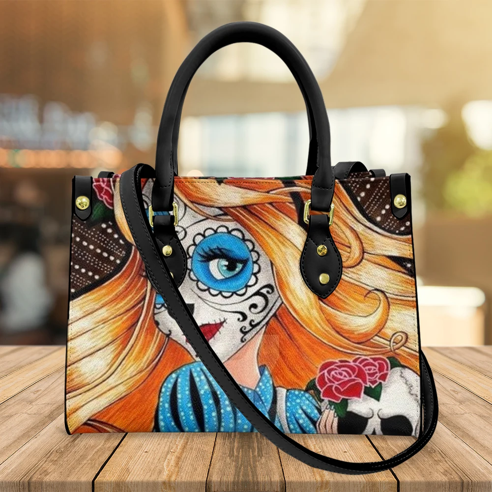 

Coloranimal Woman Totes Messager Bag Print Skull Girls Fashion Designer PU Leather Bag Water Proof High Quality Ladies Bag