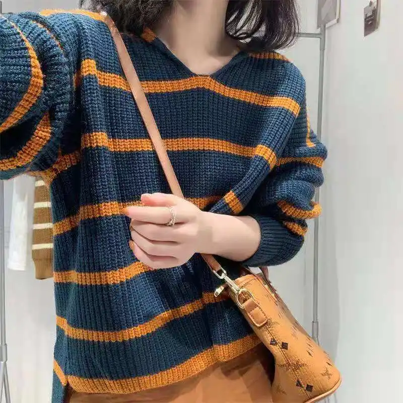 Fashion New Navy Collar Sweater Female Spring and Autumn 2022 Korean Version Striped Long-sleeved Pullover Top Women's Casual