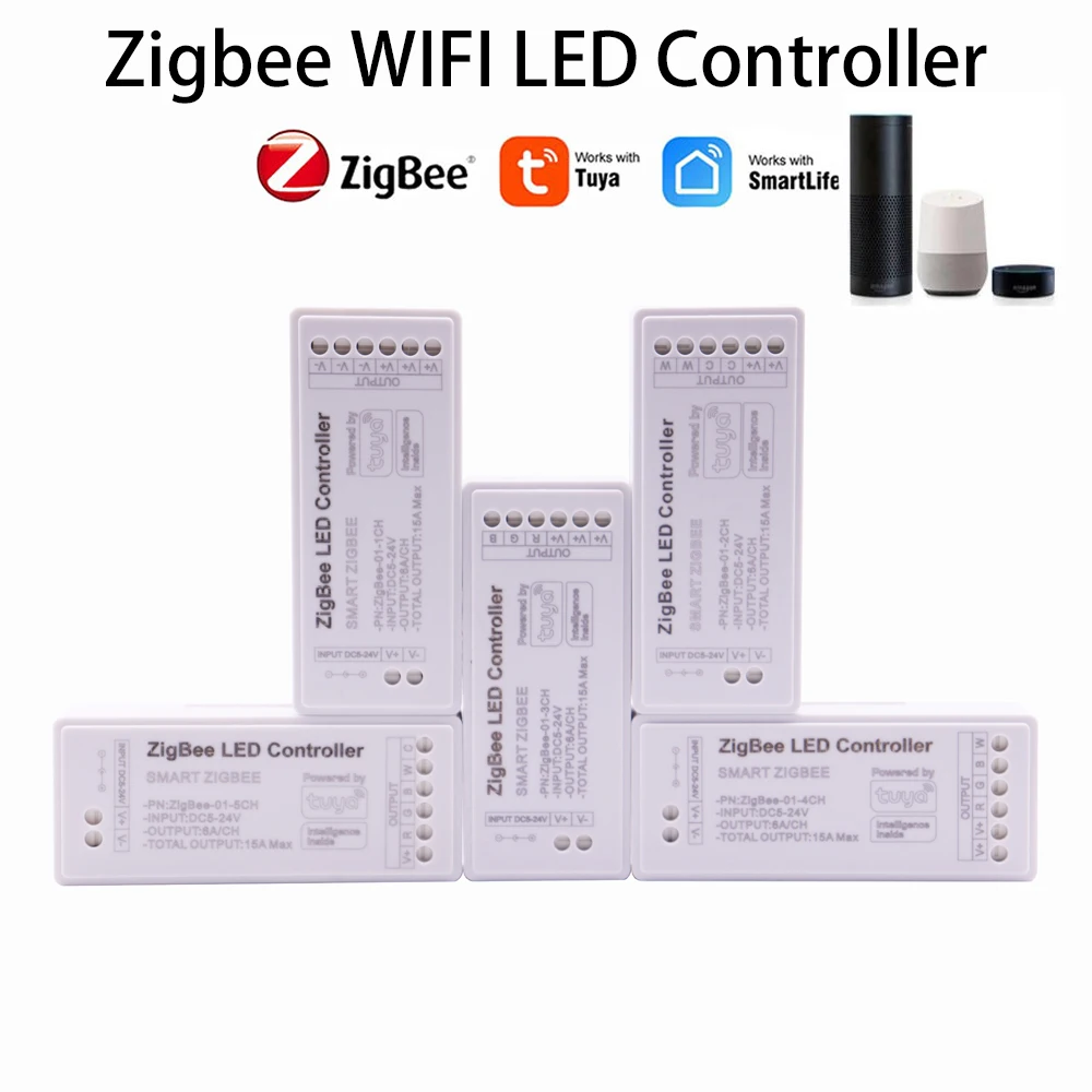 

Tuya Zigbee Gateway RGB LED Controller Smart IOS Android APP Alexa Google Voice Control DIM CCT RGB RGBW RGBCCT LED Strip 5-24V