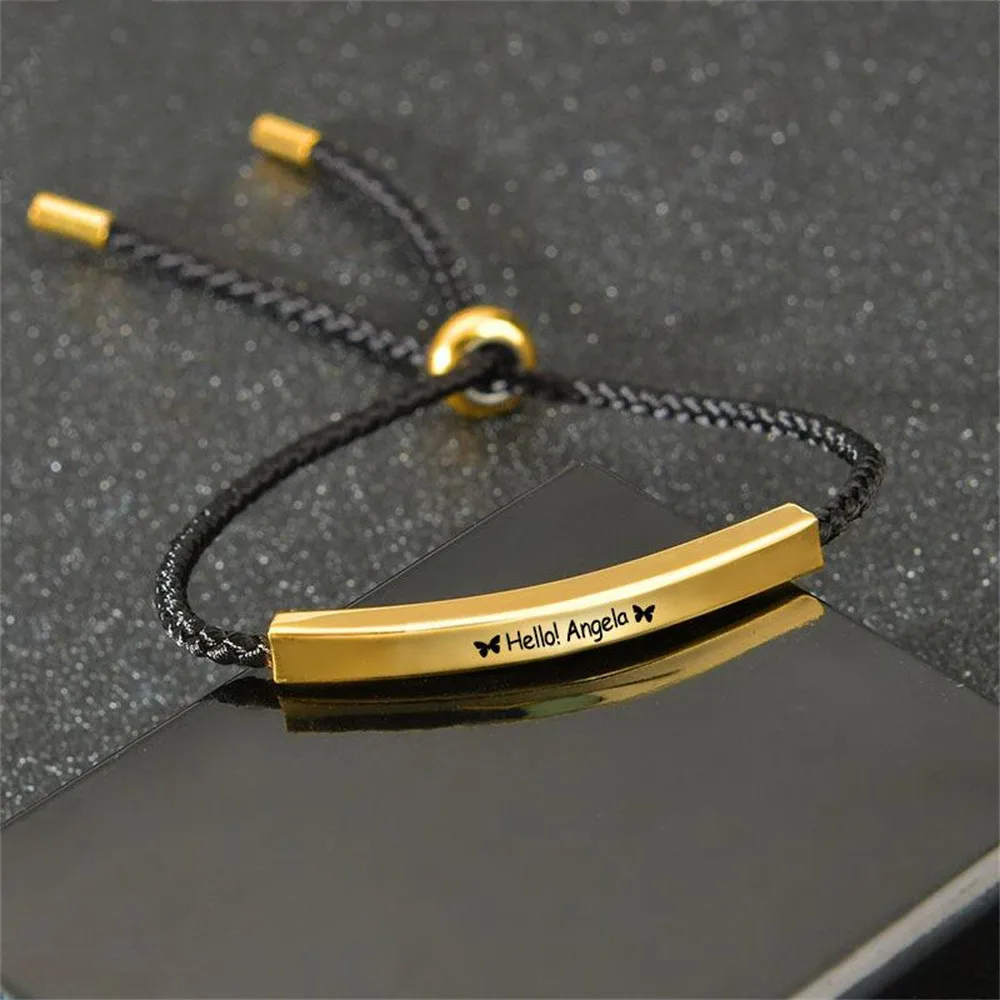 

Customized Stainless Steel Adjustment Bracelet For Couple Rope Chain Bracelet with Nameplate Multi Color Bracelet Jewelry Gift