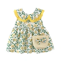 2piece 2022 summer toddler girl dresses cute doll collar sleeveless flowers infant princess dressbag newborn baby dress bc2171