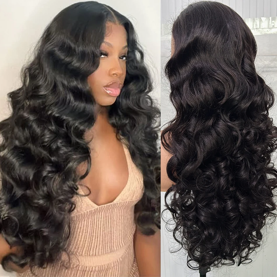 Фото Парик из натуральных волос 15A Super Double Drawn, с эффектом Loose Body Wave, 13x4, с кружевной передней частью, плотность 250%, черные вьетнамские волосы, парик с объемными кудрями Bouncy Curl Wave №1