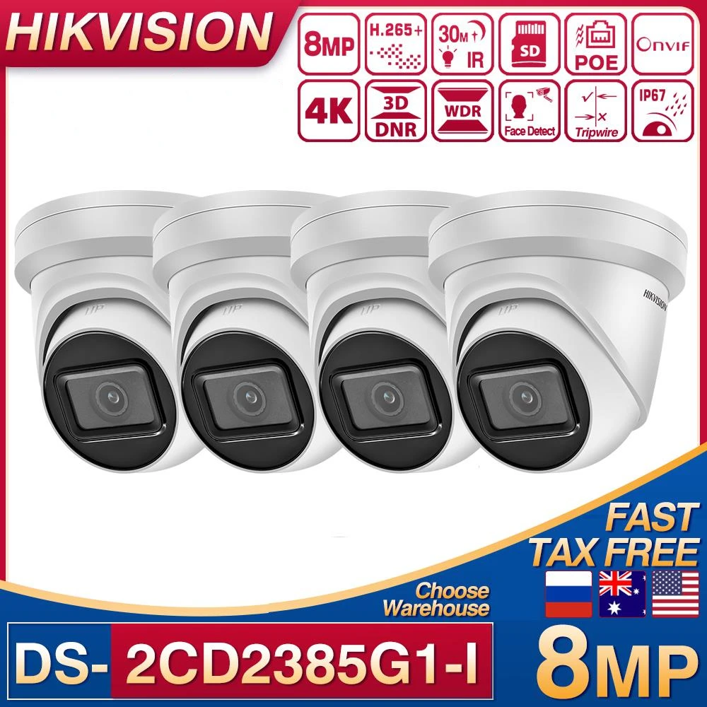 

Hikvision 8MP IP Camera DS-2CD2385G1-I Video Dome Camera 4K Mini POE CCTV Webcam SD Card Slot Face Detect Darkfighter 4PCS Kit