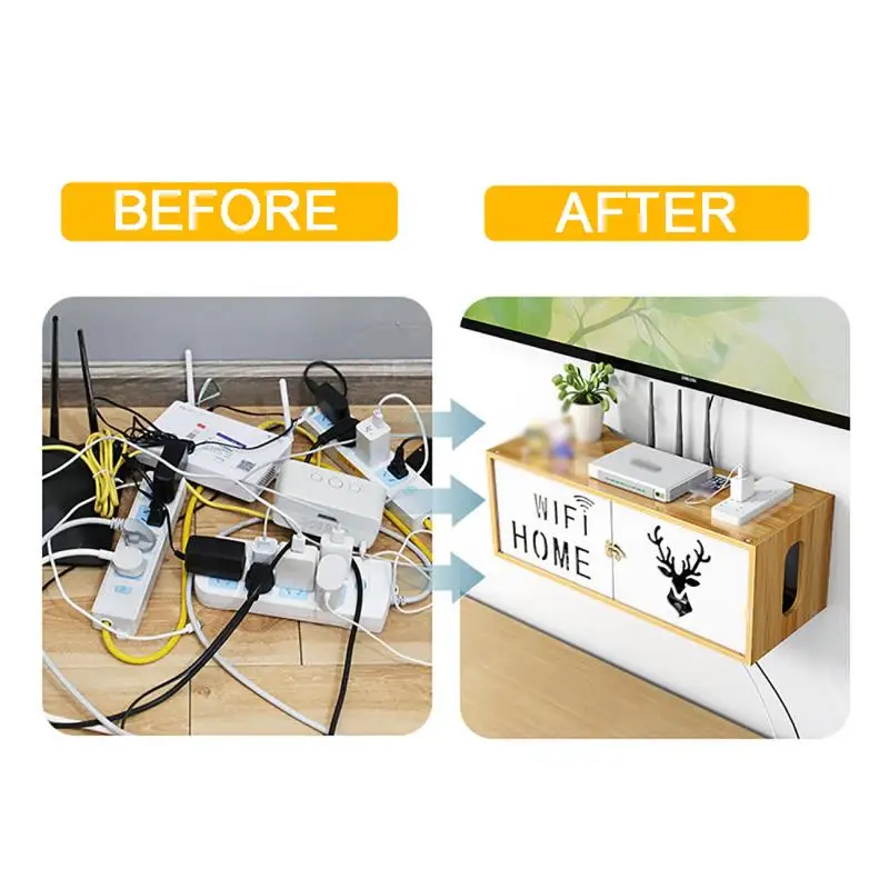 Бесконтактный WIFI беспроводной маршрутизатор Хранение коробки Настенная розетка Набор для ТВ-приставки Деревянный телевизионный шкаф Настенная полка.