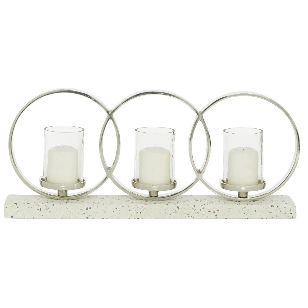 

3 Holder White Aluminum Pillar Candelabra With Aluminum Accents Decoration for Home Decor Candlestick Candles