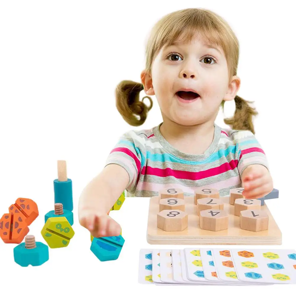 

Wooden Number Puzzles Montessori Toys for Toddlers Preschool Learning Toys Color Match Wooden Stacking Blocks Fine Motor Skills