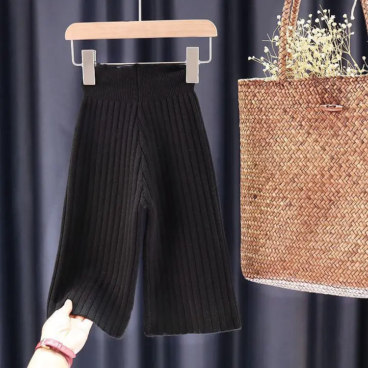 Girls' autumn and winter pants Korean  new girls' Knitted wide leg pants foreign style children's high waist pants loose
