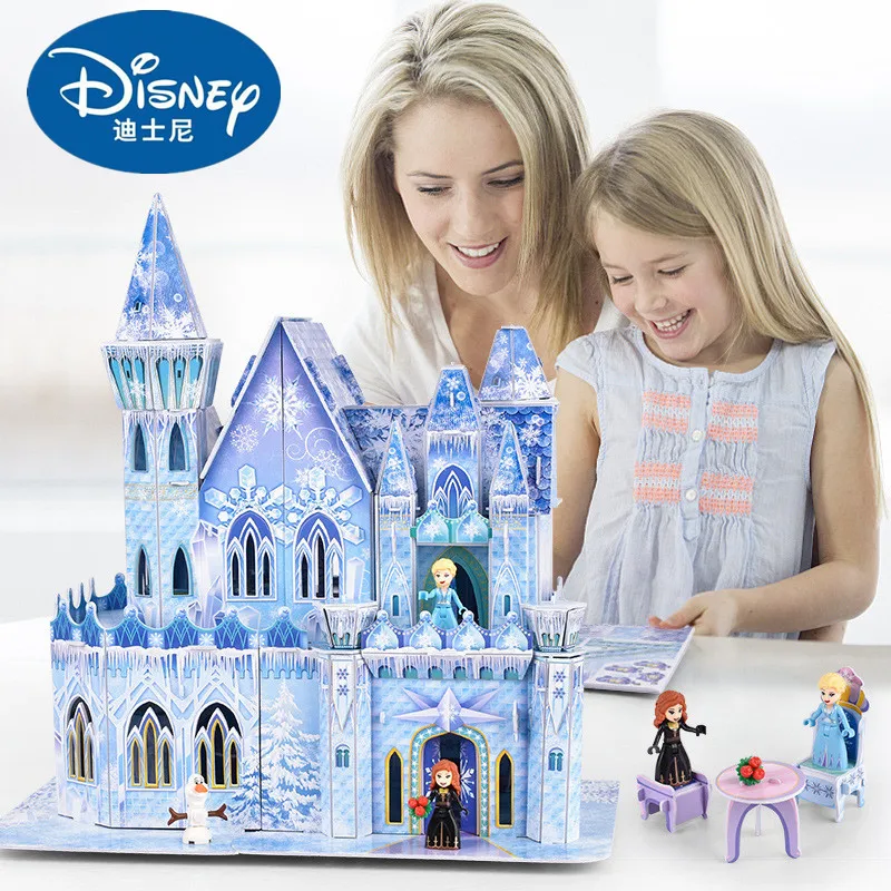 Disney Frozen Castle 3D Jigsaw Puzzle Children's Assembled Model Toy Girl Fighting Open and Close Hut Birthday Gift