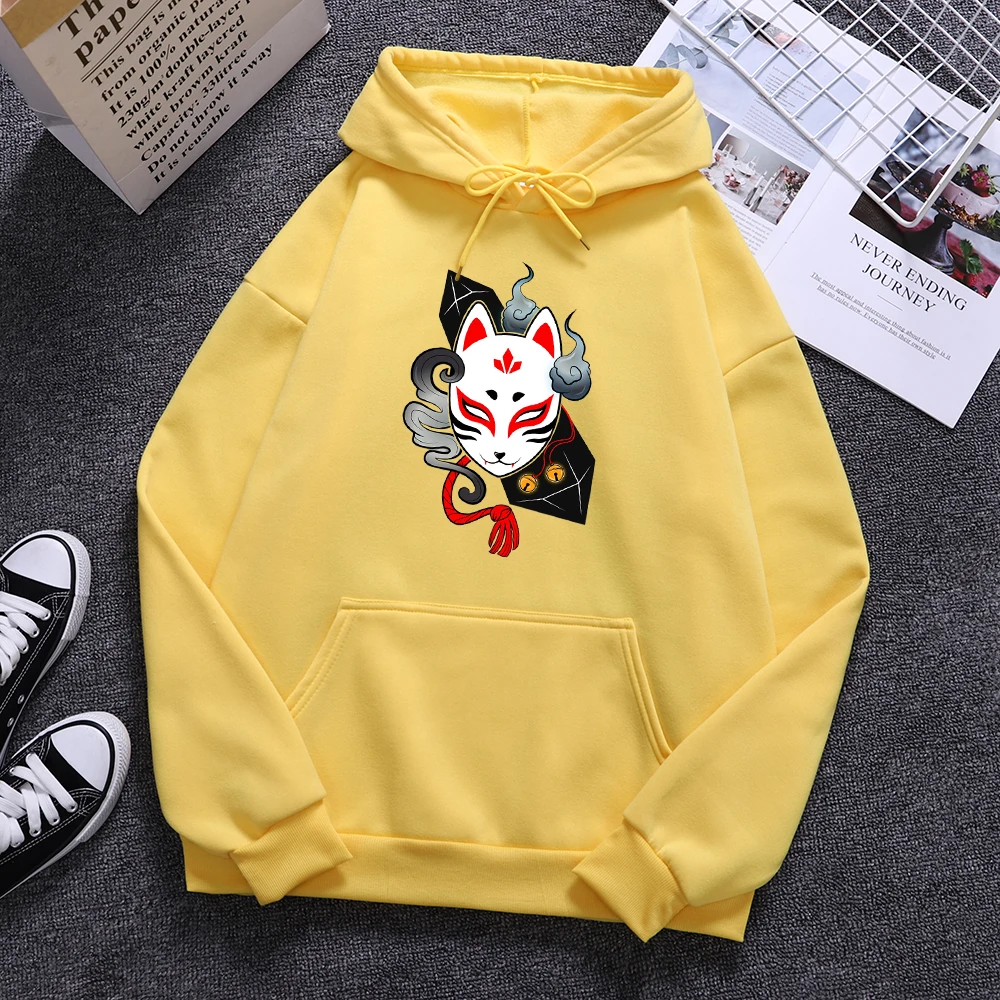 

Japanese Aesthetic Kitsune Fox Mask Art Mens Long Sleeves Hip Hop Street Clothing Casual Harajuku Sweatshirt O-Neck Man Pollover