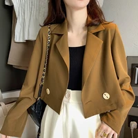 2021 suit collar retro one button brown short suit jacket pure color temperament casual jacket top blazers for jackets women