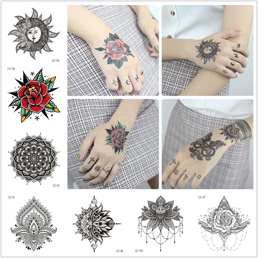 Sexy Mandala Flower Waterproof Temporary Tattoo Sticker Arm Large School Snake Tatoo Stickers Flash Fake Tattoos for Men Women