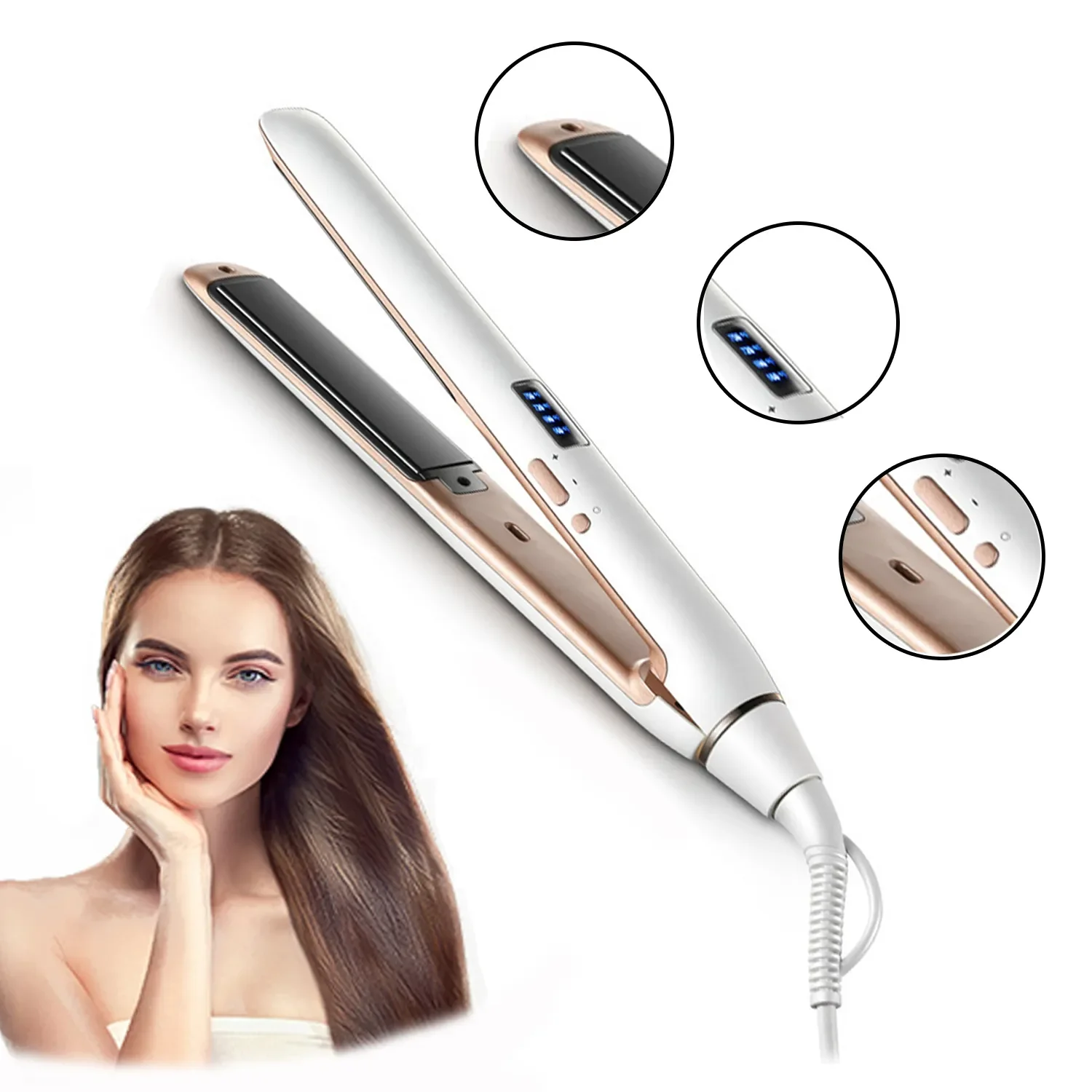 

NEW Professional 2 In 1 Flat Iron Hair Straightener Ceramic Led Display Curling Iron Fast Heated Hair Straighting Style Tool Dro