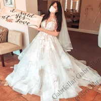 luxury backless wedding dress princess zipper exquisite appliques v neck sleeveless mopping gown vestido de novia 2022 women