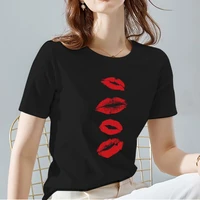women t shirts black classic all match female tops o neck fashion sexy lips pattern series ladies short sleeve tee women clothes
