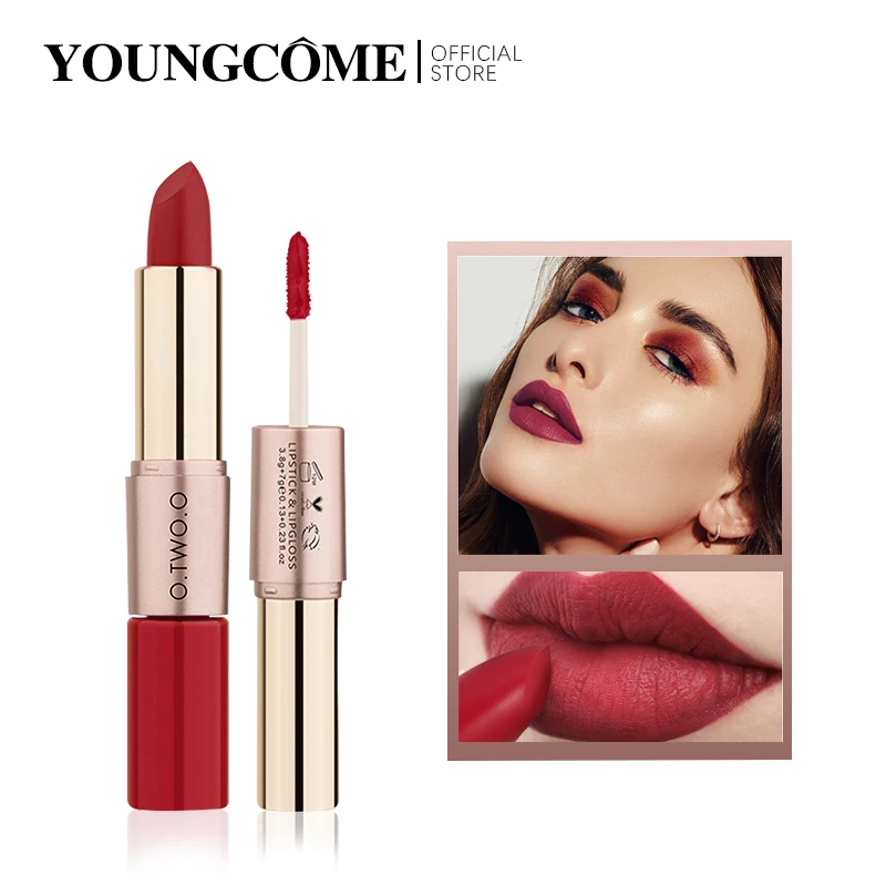 

YOUNGCOME 2 in 1 Lip Gloss Lipstick 12 Colors Waterproof Long -lasting Moisture Matte Red Lips Cosmetic Newest Makeup For Women