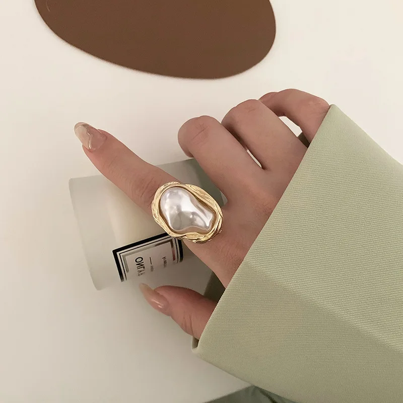 

New Fashion Geometrical Irregular Baroque Pearl Ring for Women Retro Open Resizable Index Finger Rings Party Jewelry