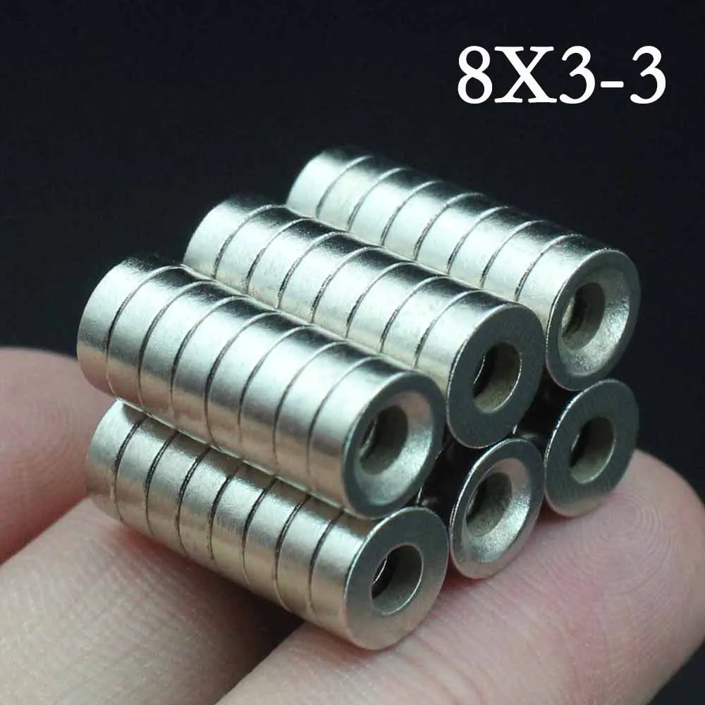 

10-50 Pcs 8mmx3mm-3mm Neodymium Magnet 8mm x 3mm Hole 3mm N35 NdFeB Round Super Powerful Strong Permanent Magnetic imanes Disc