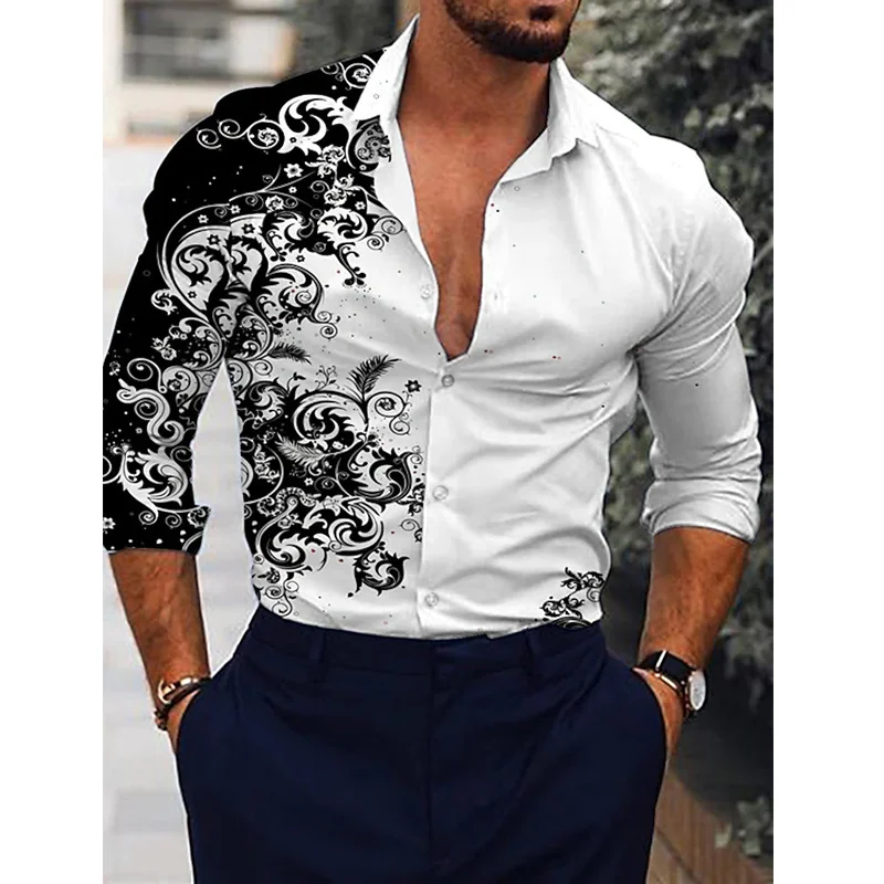 

Autumn Fasion Men Sirts Oversized Sirt Casual Totem Print Lon Sleeve Tops Men's Clotin Club Cardian Blouses i Quality