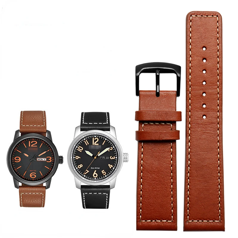 

Genuine Leather Watch Strap for Citizen Sao Orange Eco-Drive Men's Bm7395 BM8475-26E 00f00x Waterproof Watchband 22mm Wristband
