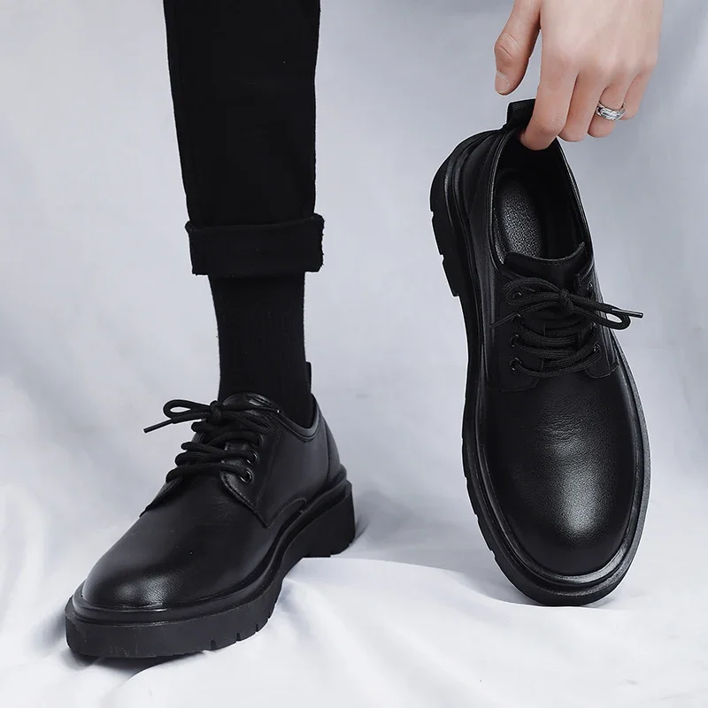 

Мужские туфли, Новинка лета 2023, британская черная повседневная кожаная обувь, мужские деловые студенческие модные туфли с большой головой для работы