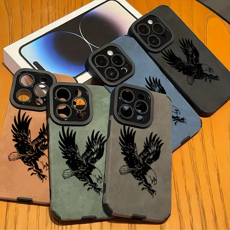 Black Eagle Pattern Leather Silicone Phone Case for iPhone 17 16 15 14 13 12 11 Pro Max 16 Plus Air X XR XS Max Shockproof Cover (art.: 3920d2b7d189e) - 3920d2b7d189e