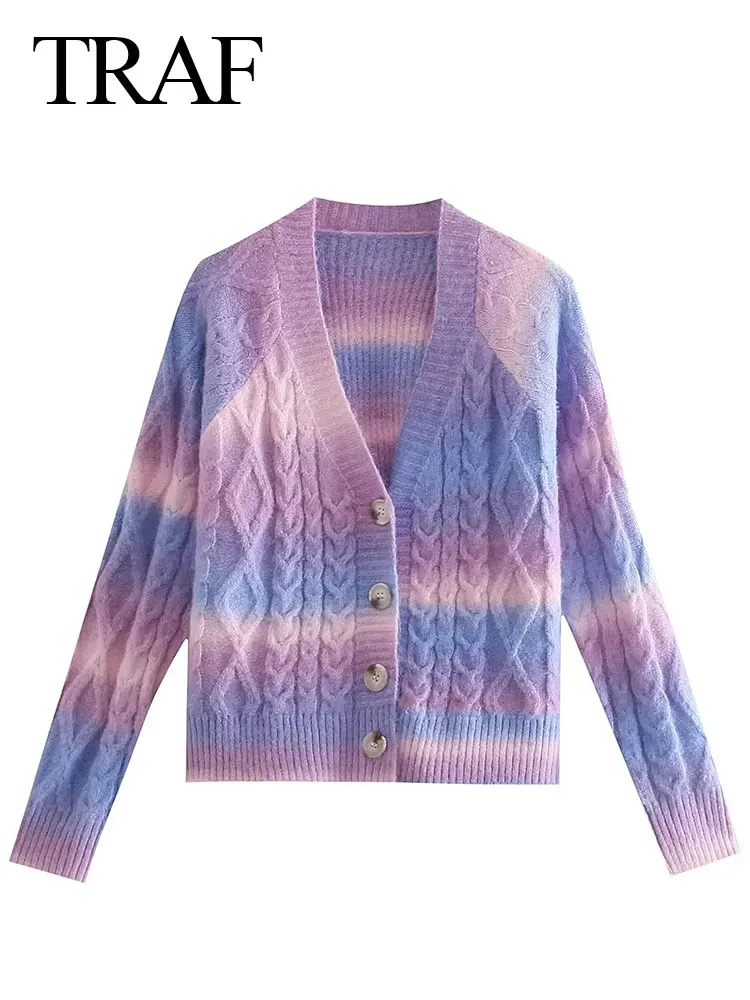 

Кардиган женский трикотажный однобортный свободного кроя с V-образным вырезом