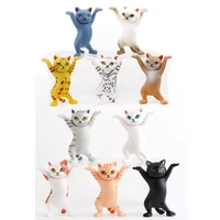 5pcs funny cat pen holder toys hold everything cat earphone bracket home decoration dancing kitty storage set holder