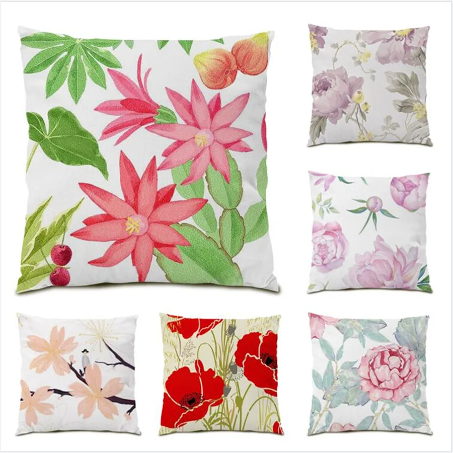 

Flower Series Home Polyester Linen Ornamental Pillows Living Room Leaf Sofa Decorative Pillow Cases Velvet Pillowcase E0244