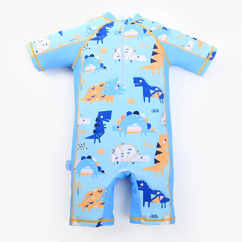 Conjoined Body Super Cute  Mechanical Dinosaur 3 Piece Set Baby Swimsuit 2022 New Short Sleeve Children Bathing Cap Swim Suit