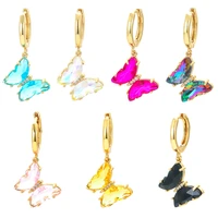eyika colorful grass crystal zircon butterfly small hoop earrings sweet girl insect drop earring for women high quality jewelry