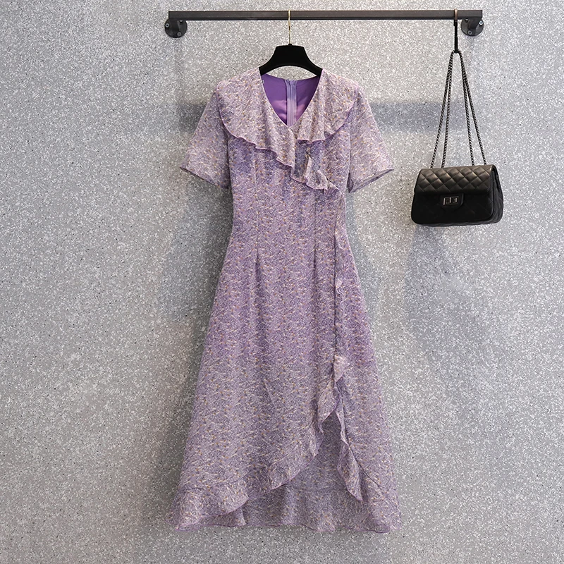 

Женское винтажное платье с коротким рукавом, Элегантное повседневное длинное платье во французском стиле с оборками и разрезом, большие размеры, лето 2023