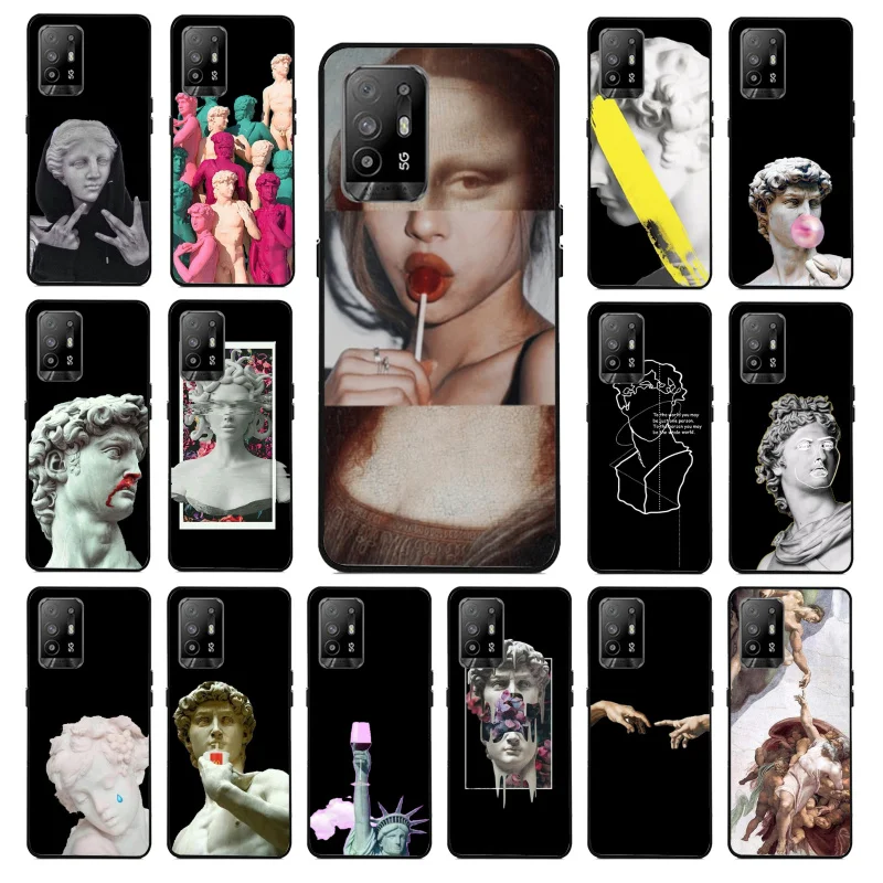 

Art Lines David Mona Lisa funny Phone Case for OPPO A54 A74 A94 A53S A9 A5 A15 A16 A91 A96 A76 Reno8 8Pro Reno2 Z Cover Coque