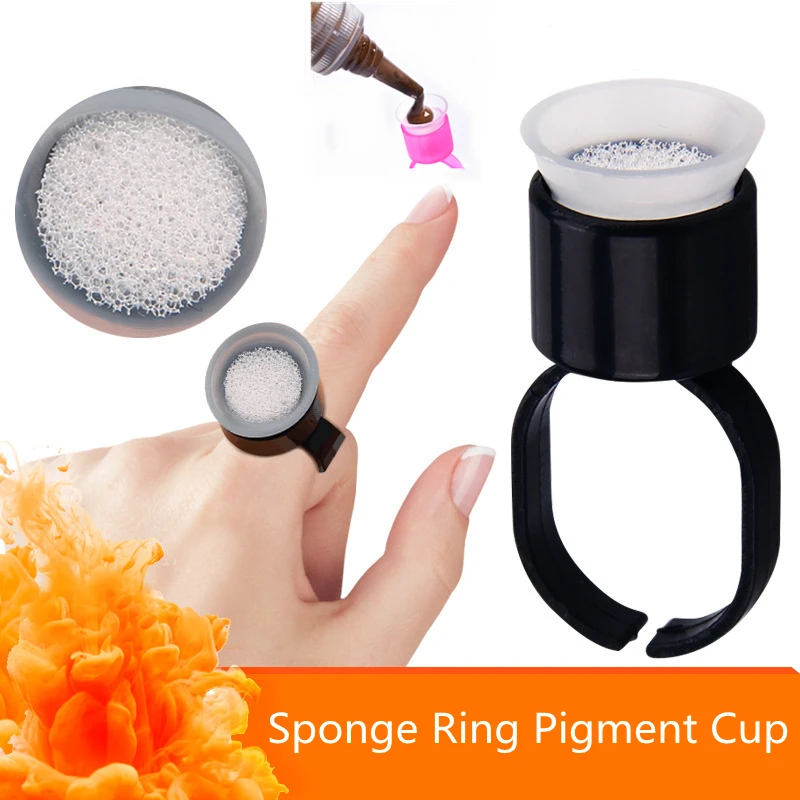 100pcs Tattoo Ink Ring Cups Glue Cap with Sponge Microblading Pigment Cup Tattoo Tool Holder Permanent Makeup Accessories Supply
