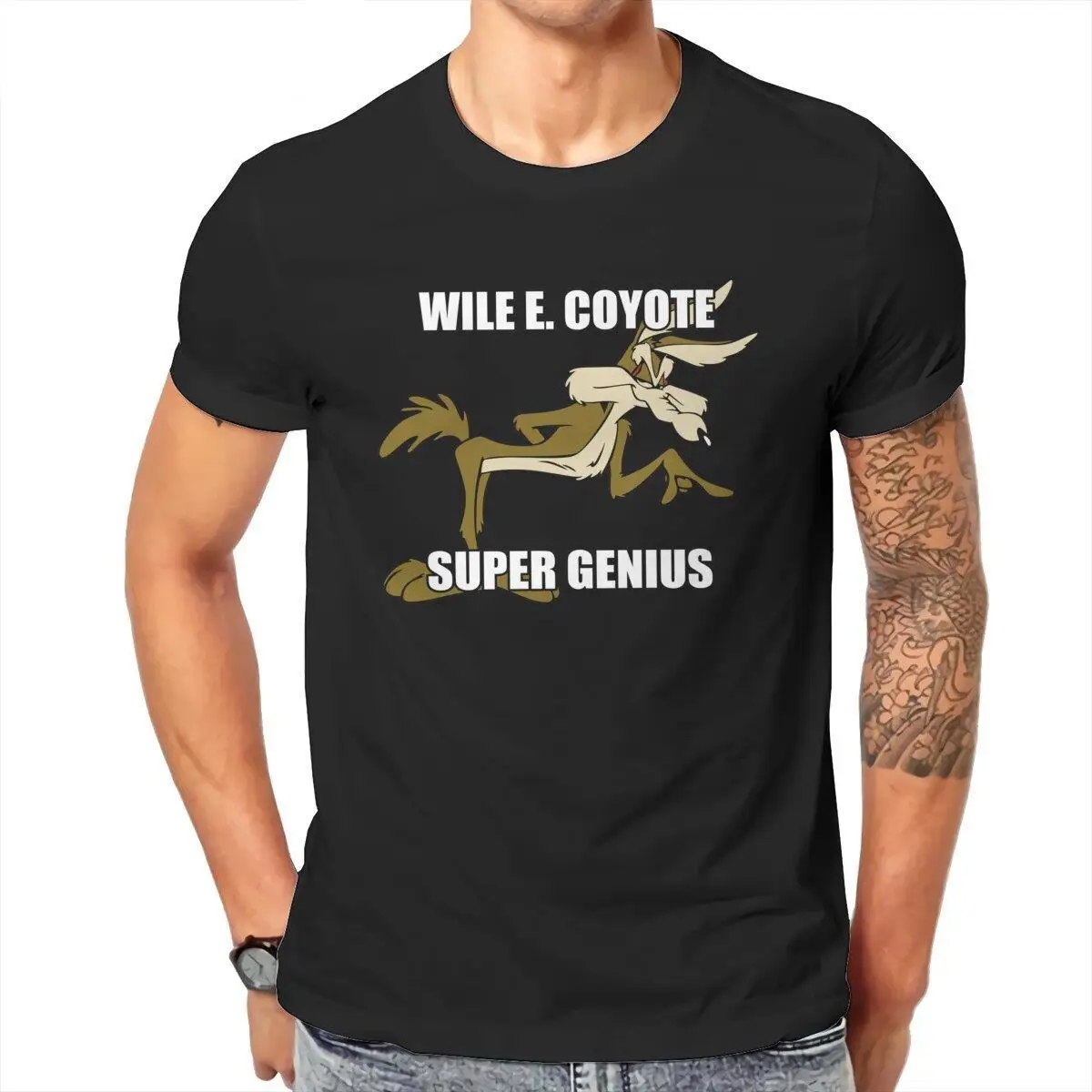 Vintage Funny Coyote Super Genius T-Shirt for Men O Neck 100% Cotton T Shirts  Short Sleeve Tees Summer Clothes