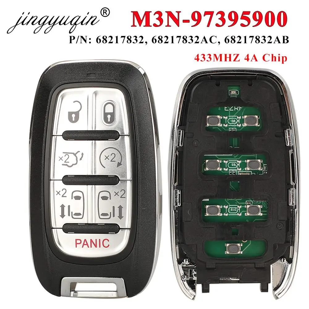 Jingyuqin-llave de coche remota inteligente para Chrysler Pacifica 2017 + Voyager 2020 + M3N-97395900, Chip 68217832AC, 433Mhz, 4A