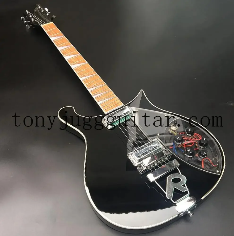 

Rare 660 6 Strings Black Electric Guitar Gloss Varnish Red Fingerboard,Checkerboard Binding,Clear Pickguard,Triangle Pearl Inlay