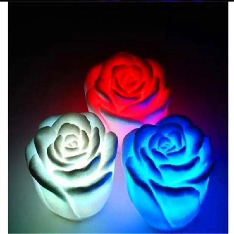 

Romantic Changing LED Floating Rose Flower Candle Night Light Wedding Decoration Festival Lantern Event Party Home Decor Light