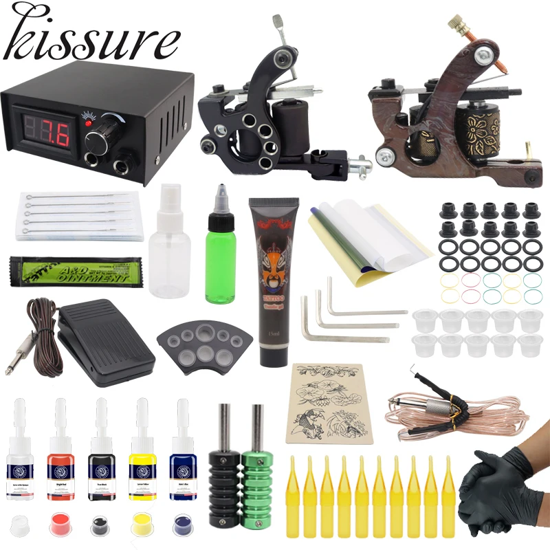 Kissure New Hot Sale Full Set of Tattoo Machine Double Machine Set LCD Display Tattoo Tools Liner&Shader Set for Body Artist