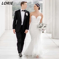 lorie vintage lace off shoulder mermaid wedding dresses strapless sleeveless elegant bodycon boho bridal gowns robe de mari%c3%a9e