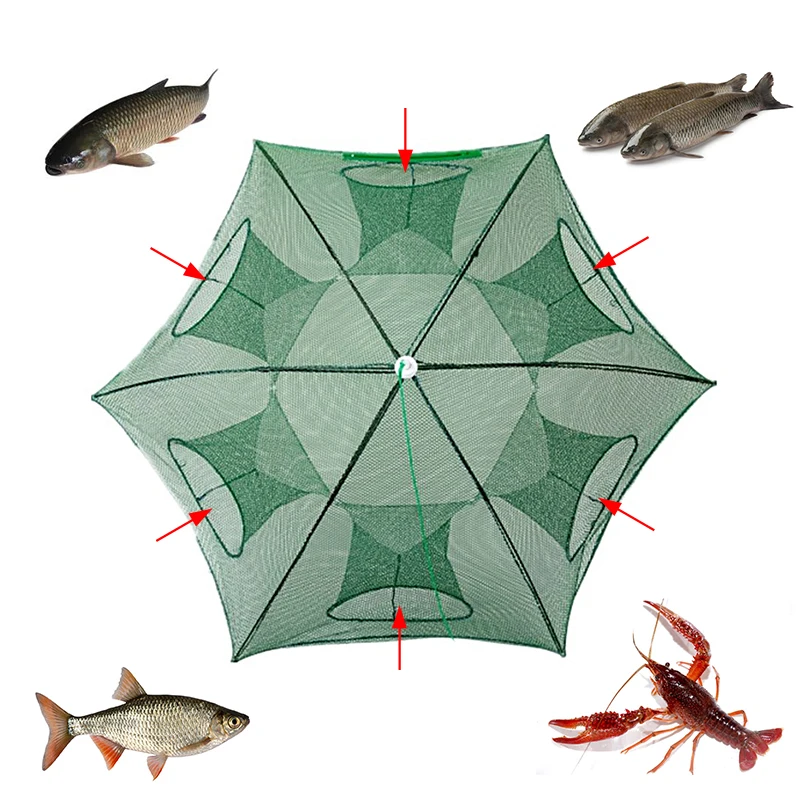 

6 Holes Automatic Fishing net Mesh for fish Carp fishing Spin Landing net spring with mesh pva mesh Fishing accessories