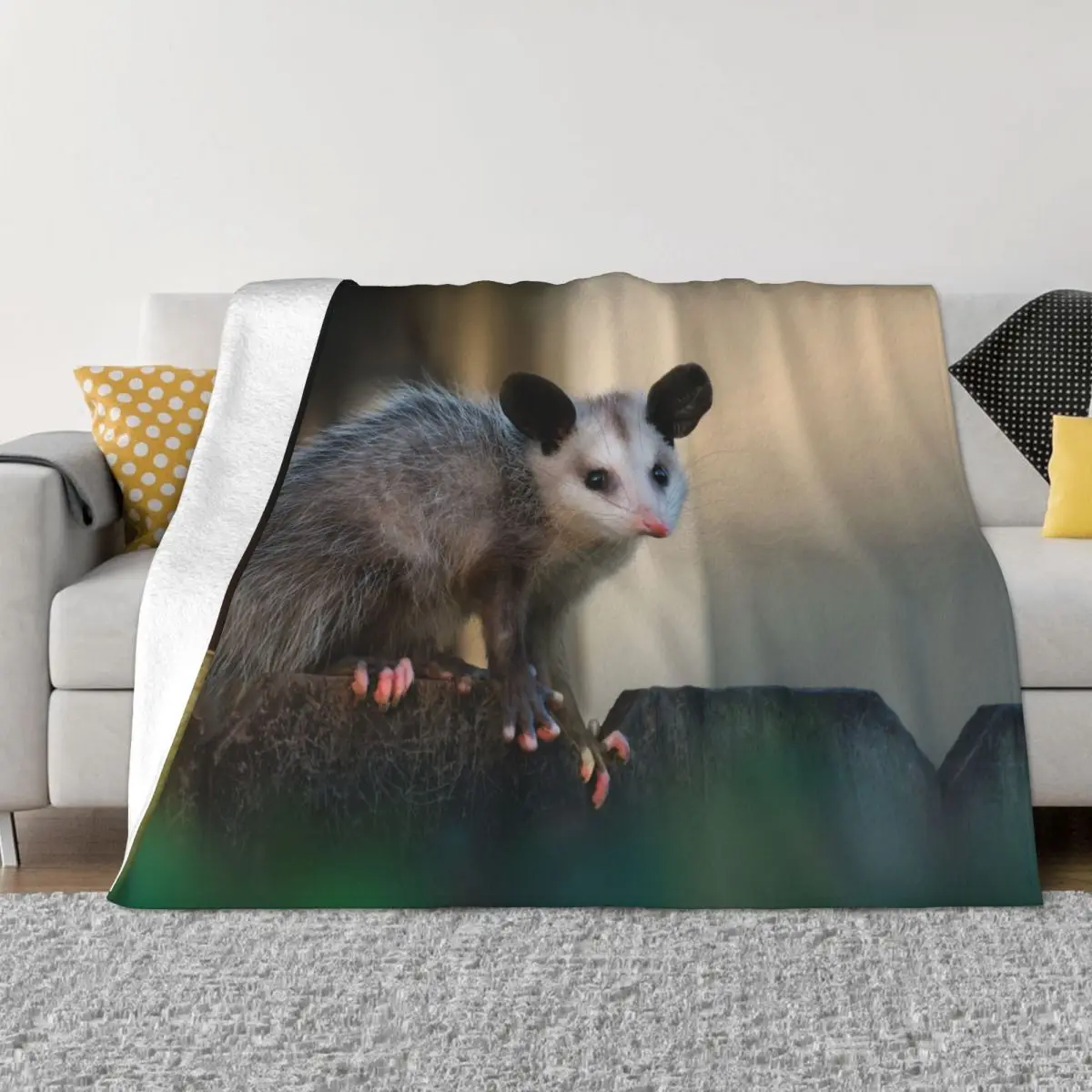 

Cute Opossum Blanket Possum Animal Flannel Funny Warm Throw Blanket for Chair Covering Sofa Decoration