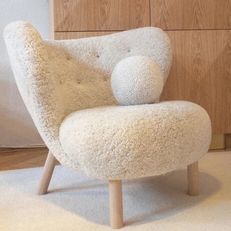 

Modern retro imitation lamb wool lounge chair Nordic sofa chair ins net red designer balcony lazy low chair