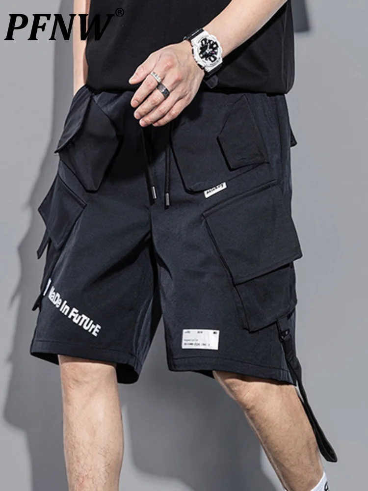 

PFNW Shirts Man Multiple Pockets Reflective Cargo Pants Man Autumn Summer New Elastic Waist Hip Hop Style Trousers Men's
