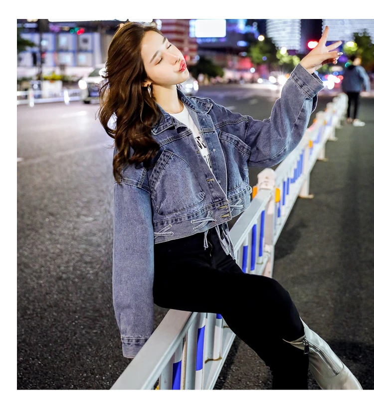 

Женская джинсовая куртка с рукавом летучая мышь, свободная короткая куртка в Корейском стиле, новинка 2022