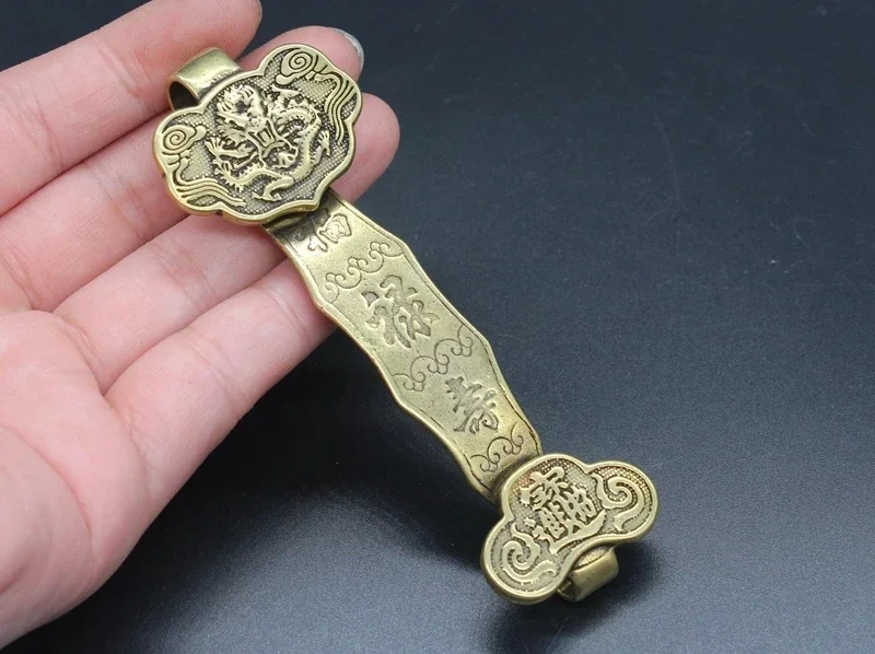 (мини) Нежная интересная китайская декоративная латунная статуя дракона в старом