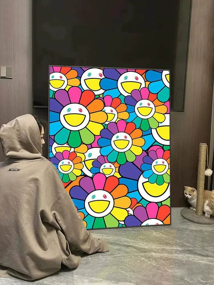 

Fashion Pop Art Canvas Painting Cartoon Colorful Smile Sun Flowers Posters Prints Trendy Wall Art Picture Home Kawaii Room Decor