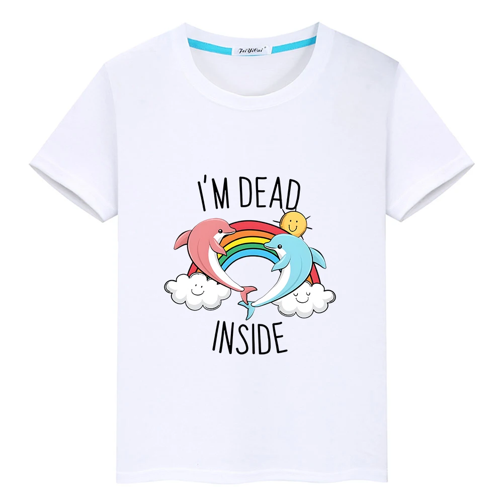 

I'm Dead Inside Dolphin T-shirt 100% Cotton Short Sleeve O-neck Tee-shirt Kawaii Boys and Girls Soft Tshirt Cartoon Graphic Tees