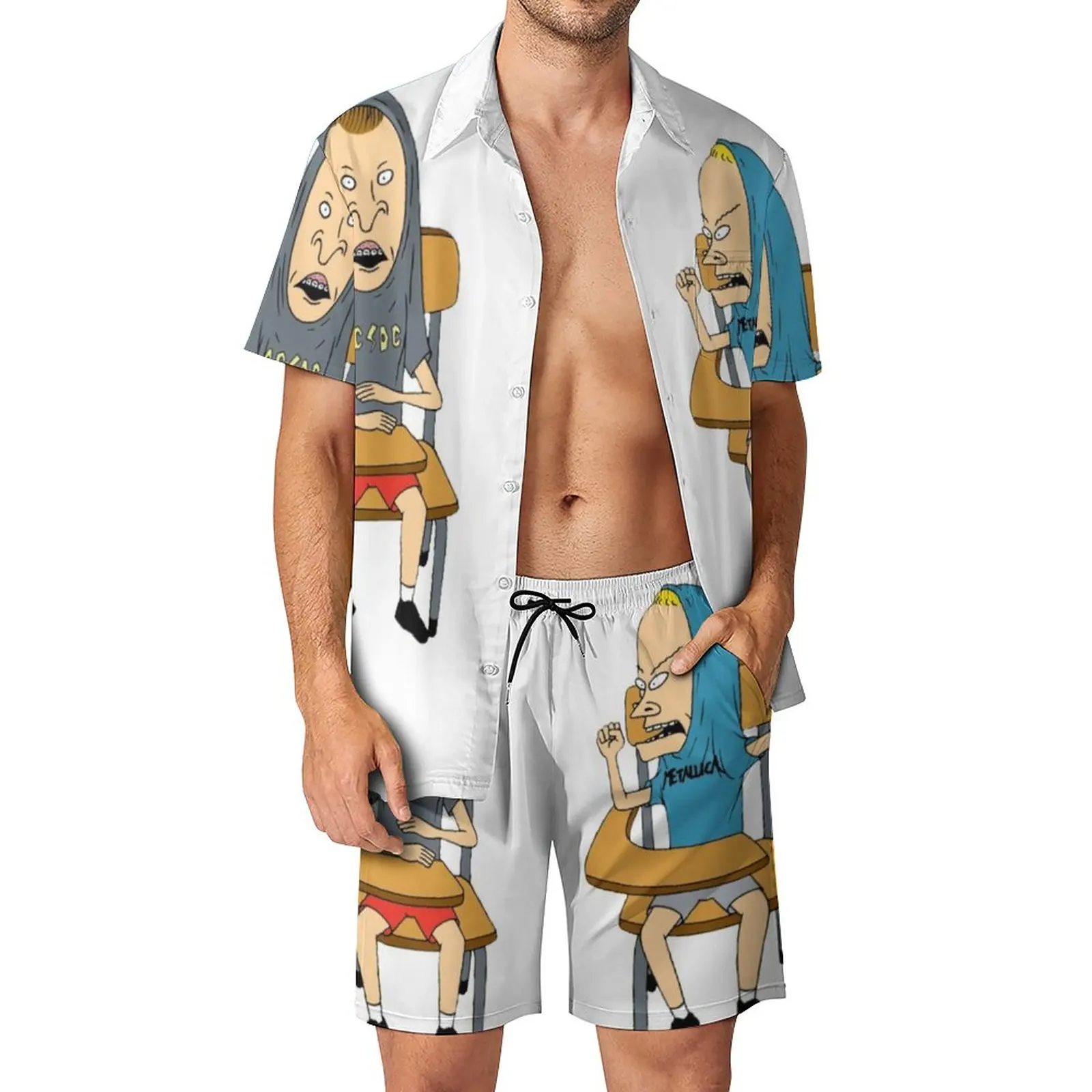 

Beavis And Butthead at Desk Beachwear Men Sets Cartoon Casual Shirt Set Summer Print Shorts 2 Piece Fashion Suit Plus Size 3XL