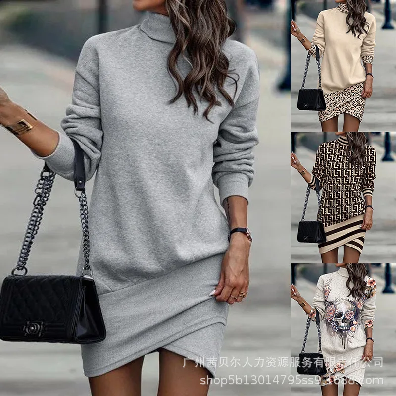 

Mandylandy женское элегантное осенне-зимнее свободное платье-свитшот, модное повседневное облегающее платье в стиле пэчворк с принтом черепа